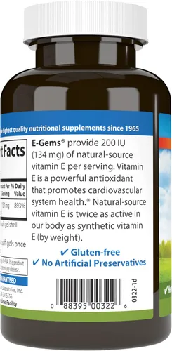Miniatura 3 de Carlson E-Gems 200 UI (134 mg), vitamina E de origen natural, bienestar óptimo, 250 geles blandos