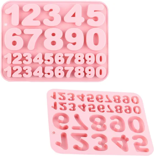 Miniatura 4 de Paquete de 2 moldes de silicona para números, 30 cavidades, medianos y pequeños, de 0 a 9 dígitos para hornear, chocolate, dulces, cupcake, jabón