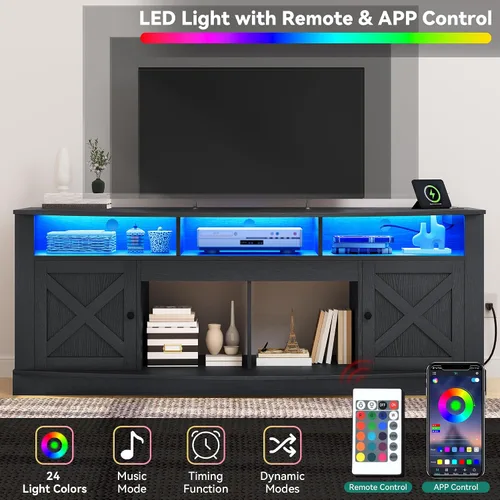 Miniatura 6 de YITAHOME Soporte de TV para TV de 75/80 pulgadas, Centro de Entretenimiento Negro de 70 pulgadas de ancho, Mueble de Medios Mesa de TV con Toma