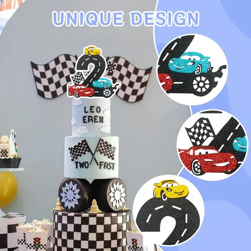 Miniatura 4 de MEMOVAN Decoración para Pastel de Auto de Carreras 2do Decoración para Pastel Two Fast Decoración para Pastel de Auto de Carreras Cumpleaños para 1