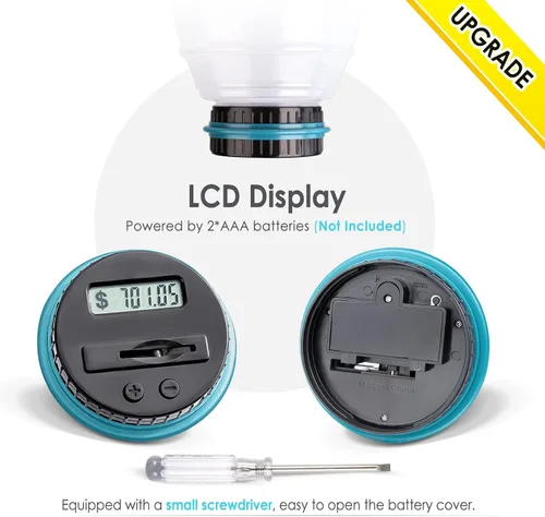 Miniatura 5 de Alcancía extra grande para niños y adultos, banco digital Vcertcpl con contador de monedas LCD, capacidad de 2.8 L, tarro de dinero para adultos