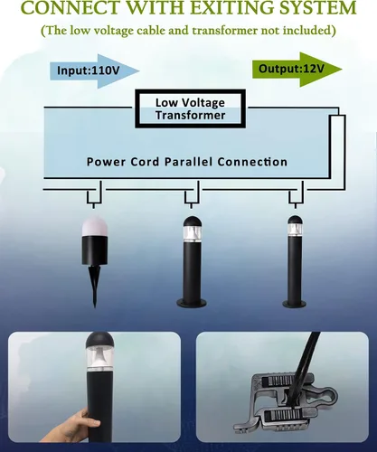Miniatura 8 de 2 paquetes de luces de paisaje de bajo voltaje para caminos, luz de bolardo LED de 12V IP67 impermeable, luces cableadas para entrada al aire libre