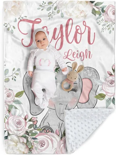 Miniatura 19 de Manta de bebé personalizada, manta de felpa suave con respaldo de puntos de doble capa para niños y niñas, nombre personalizado con diseño de animal