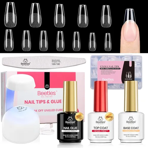 Miniatura 10 de beetles Gel Polish Kit de pegamento para uñas acrílicas, cepillo 5 en 1 súper fuerte, pegamento de gel y esmalte, requiere lámpara LED, regalo