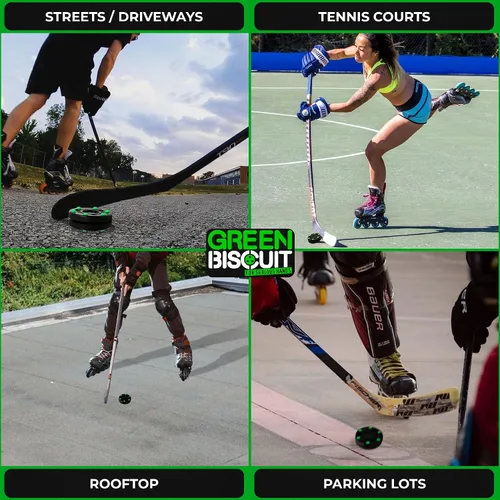 Miniatura 7 de Green Biscuit Disco de hockey sobre ruedas oficial de la NHL Off Ice Hockey Street Puck para un mejor manejo y paso del palo, práctica al aire libre