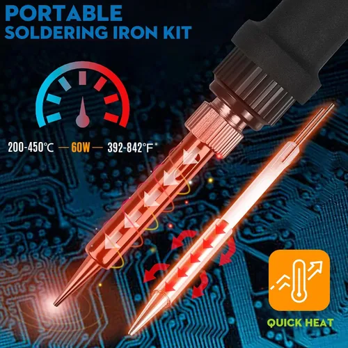 Miniatura 4 de LDK Kit de soldador de 60 W, soldador de 110 V con 5 puntas de soldadura, alambre de soldadura, herramientas de soldadura de soldadura de Azul