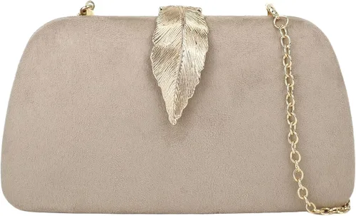 Miniatura 7 de Milisente Bolso de mano para mujer, de ante suave y sólido, bolso de mano de noche, bolso de hombro con cierre de hojas metálicas