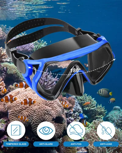 Miniatura 3 de Equipo de esnórquel para adultos, juego de máscara de esnórquel en seco, juego de máscara de buceo para adultos, máscara de buceo panorámica