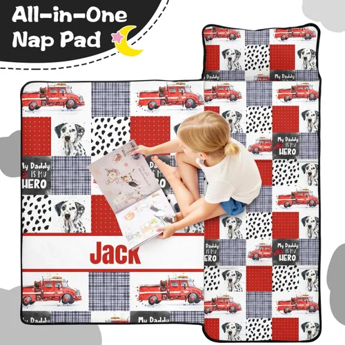 Miniatura 3 de Tapete personalizado para siesta de camión de bomberos con nombre, sacos de dormir para niños y niñas, colchón de cama personalizado para niños
