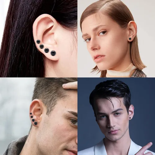Miniatura 2 de Aretes de titanio con punta plana y bola, hipoalergénicos para mujeres y hombres, oro rosa, oroplatanegro, aretes redondos de 0.118 in a 0.236 in