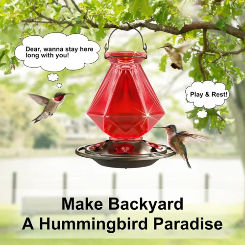 Miniatura 3 de Auslar Comederos para colibríes para colgar en exteriores, comedero de colibrí de vidrio rojo con 5 puertos de alimentación y 5 perchas, 23 onzas, a