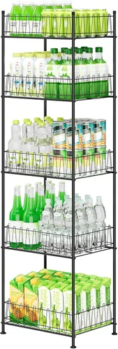 Miniatura 11 de smusei Organizador de estantes de botellas de agua de 4 niveles, organizador de almacenamiento de agua embotellada independiente para piso, soporte