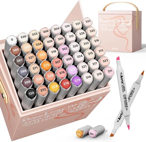 Arrtx OROS 48 Marcadores de alcohol para tonos de piel, punta de pincel y cincel, adecuados para pintar, colorear dibujos, dibujos, ilustraciones,