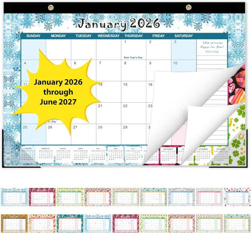 GuassLee Calendario de escritorio 2026-2027, Calendario de escritorio con páginas mensuales de 17 x 11.5 pulgadas, desde enero de 2026 hasta junio