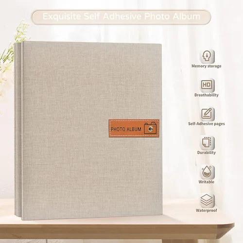 Miniatura 2 de Popotop Álbum de fotos grande autoadhesivo 4x6 5x7 8x10 Álbum de recortes DIY Libro de imágenes, Regalos para mamá, familia, bebé y boda, con Beige