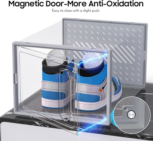 Miniatura 3 de eWonLife Caja Organizadora de Zapatos Grande con Puerta Magnética, Juego de 12 Contenedores Apilables de Plástico Transparente para Zapatos, Conecta