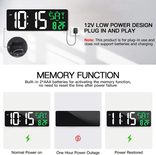 Miniatura 5 de Reloj de pared digital grande de 17 pulgadas con control remoto, atenuador de brillo automático, reloj de pared digital con pantalla grande