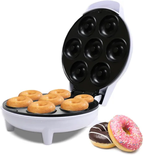 Courant Mini máquina para hacer donas para vacaciones, apta para niños, desayuno o aperitivos, postres y más con superficie antiadherente, hace 7
