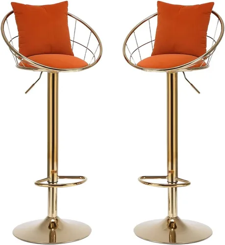 Miniatura 7 de Juego de 2 taburetes de bar giratorios de terciopelo, sillas de bar ajustables con respaldo y reposapiés, silla moderna para isla de cocina