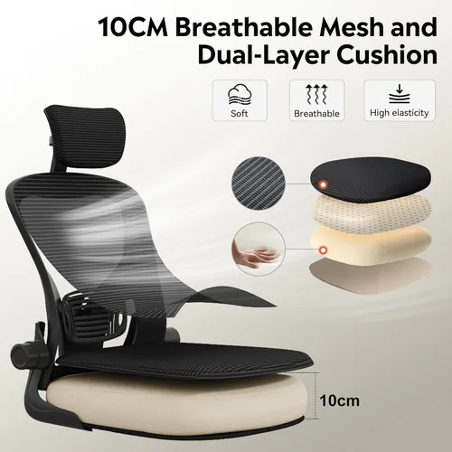 Miniatura 6 de DEVAISE Silla de Oficina de Respaldo Alto de Malla Ergonómica para Escritorio con Reposabrazos Abatibles, Reposacabezas Ajustable y Soporte Lumbar