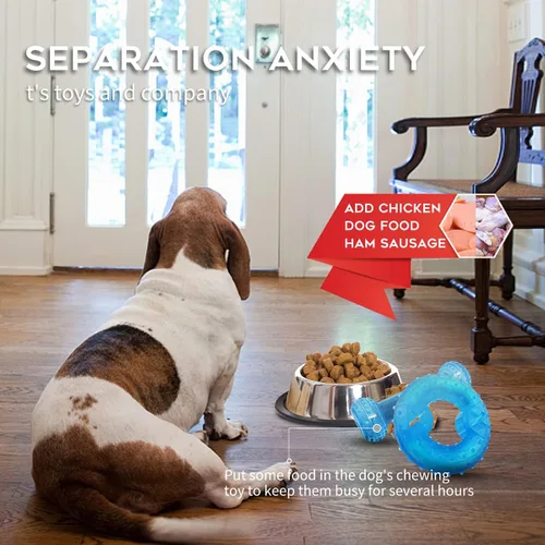 Miniatura 5 de Juguete de dentición congelable para cachorros, 1 anillo de dentición + 1 hueso de dentición congelable para perros juguetes masticables (azul)
