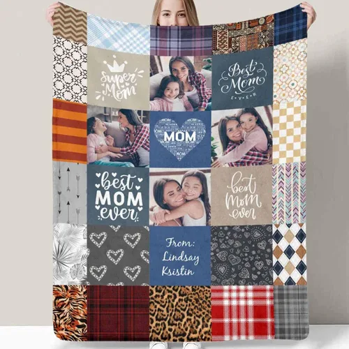 Miniatura 16 de D-Story Manta personalizada para el día de la madre con fotos: fabricada en Estados Unidos, regalos personalizados de hija e hijo, manta de fotos