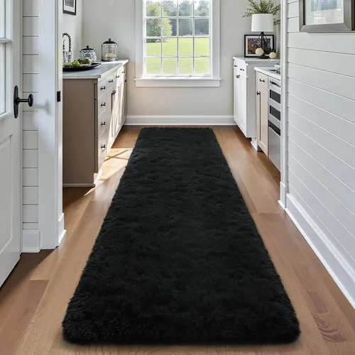 Miniatura 32 de HOMORE Alfombra de pasillo de 2 x 4 pulgadas, alfombra negra para dormitorio, alfombras esponjosas para pasillo, mesita de noche, alfombras largas