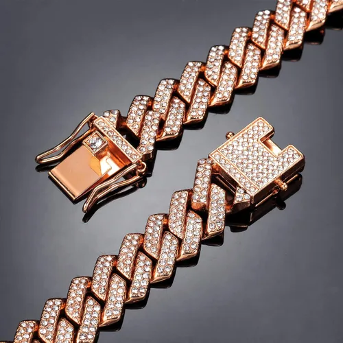 Miniatura 7 de Saintda Cadena de eslabones cubanos para hombres y mujeres, collar cubano de Miami, cadena de diamantes brillantes, joyería de hip hop con caja