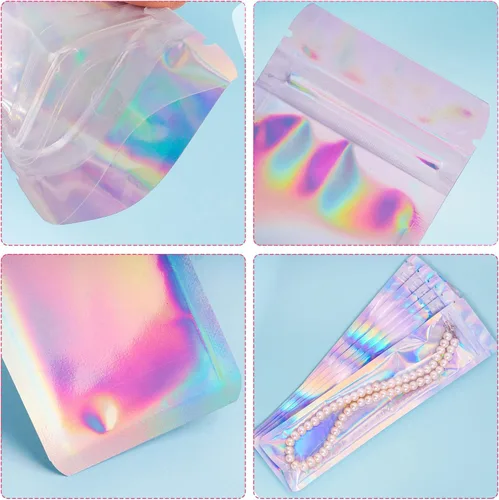 Miniatura 3 de 100 bolsas resellables a prueba de olores, bolsas planas transparentes para almacenamiento de alimentos, bolsas de embalaje de plástico de aluminio