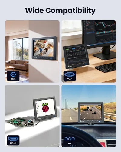 Miniatura 2 de Eyoyo Monitor de cámara de seguridad de 8 pulgadas, 1024 × 768 4:3 mini pantalla LCD CCTV Monitores pantalla con HDMI VGA BNC AV USB, monitor