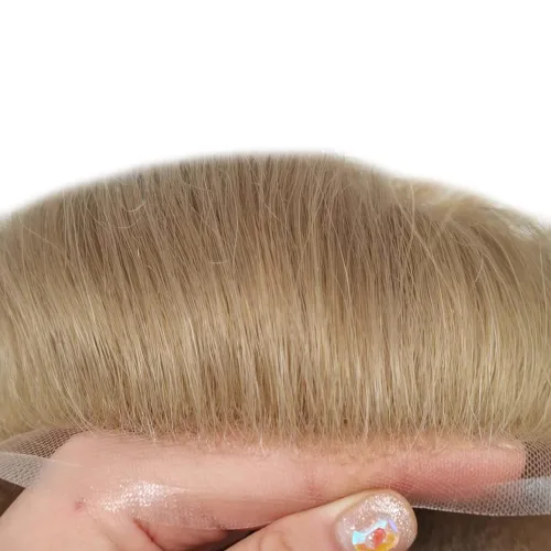 Miniatura 193 de Toupee para hombres nudos blanqueados hombres toupee hairpieces europeo virgen sistema de reemplazo de cabello humano suave encaje francés hombres