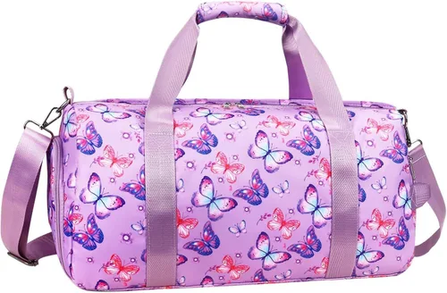 Bolsa de viaje para gimnasio para niñas, bolsa de gimnasia deportiva con compartimento para zapatos y bolsillo húmedo, bolsa de viaje para niños,