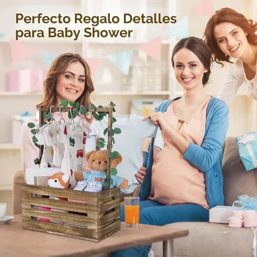 Miniatura 2 de Caja de Madera para Baby Shower, Cesta de Bebé con Asa, Cesta de Regalos Personalizados para Bebé, Cesta de Almacenamiento, Regalo de Bienvenida