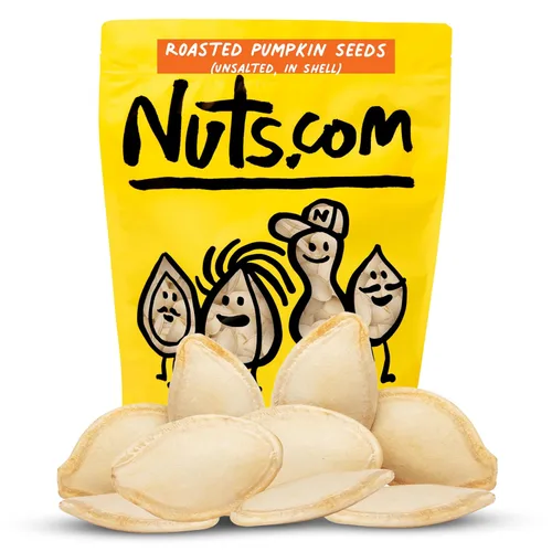 Nuts com Semillas de calabaza tostadas sin sal en cáscara, bolsa de 2 libras, ricas en fibra, calcio y potasio, sin gluten, paquete de bocadillos de