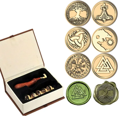Miniatura 6 de Kooer 6 sellos de cera de runa vikinga, sello de cera de sellado de runas vikingas, sello Vegvisir Valknut árbol de la vida, invitación de boda, A1
