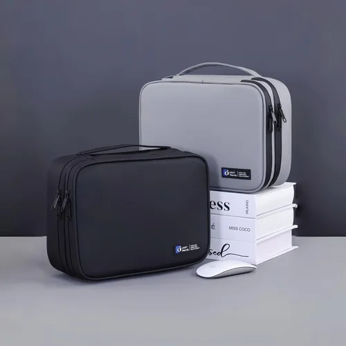 Miniatura 9 de Organizador de artículos electrónicos, estuche de viaje organizador de cables, bolsa organizadora de cables de doble capa, accesorios
