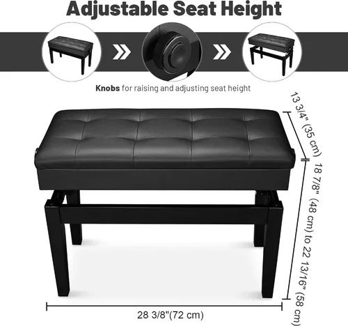 Miniatura 3 de AW Banco de piano dúo con almacenamiento ajustable de madera negra para teclado, asiento cojín de cuero, silla Paino para piano, tienda de música