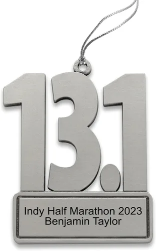 Miniatura 2 de Indiana Metal Craft Half Marathon 13.1 Adorno de Navidad personalizado con grabado personalizado, adorno de peltre de 2 pulgadas para acabadores