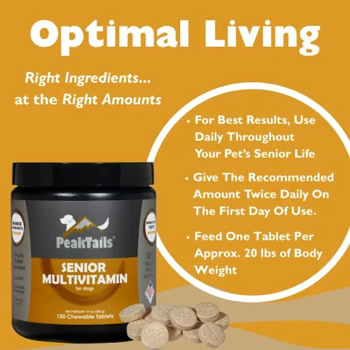 Miniatura 6 de Multivitamínico senior para perros – 150 tabletas con MSM, superóxido dismutasa, vitamina C y 19 nutrientes esenciales – Apoya la salud