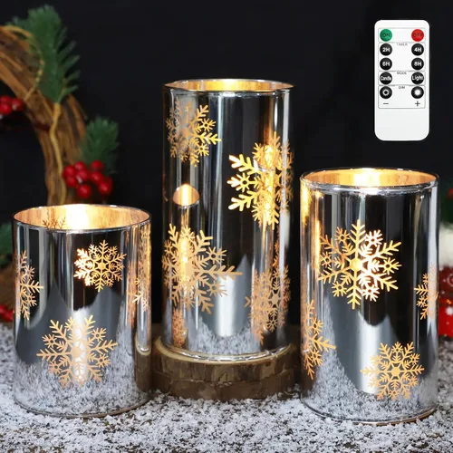 Miniatura 9 de Crystal Club Velas de Navidad sin llama, velas LED navideñas que funcionan con pilas con control remoto y temporizador, velas parpadeantes realistas