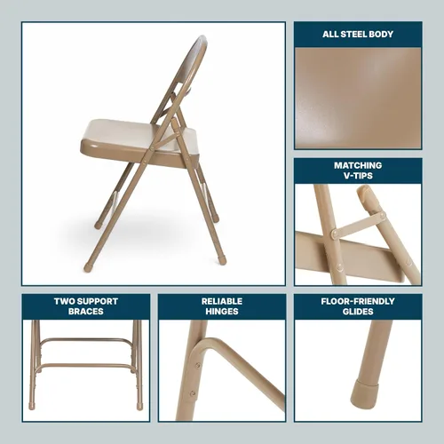 Miniatura 9 de OEF Furnishings Serie OEF50 Sillas plegables de acero resistentes con capacidad de peso de 500 libras (paquete de 4, beige)