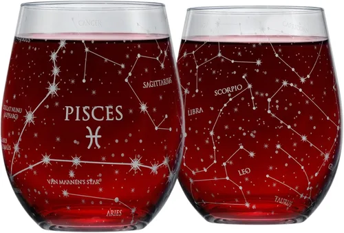 Miniatura 7 de Greenline Goods Juego de copas de vino sin tallo de cáncer del zodiaco grabado a mano, 15 onzas (juego de 2) - Cristalería con signo de astrología