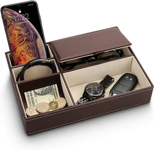 Baoyun - Bandeja de cuero para hombre, organizador de joyas para hombre, organizador de mesita de noche, bandeja de noche de cuero para entrada,