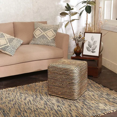 Miniatura 7 de REDEARTH · Puf otomano de pie en forma de cubo - Puf trenzado de yute para sentarse, reposapiés para sala de estar, dormitorio, guardería, patio