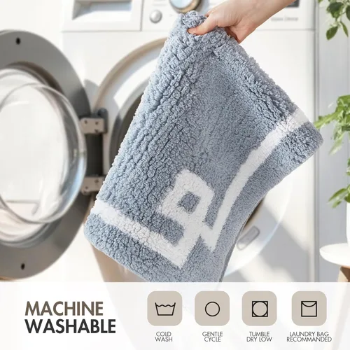 Miniatura 9 de Madison Park Evan Alfombra de Baño 100% Algodón con Respaldo Antideslizante - Tapete de Baño de Felpa Copetuda Lujoso, Absorbente, Secado Rápido