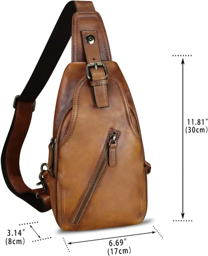 Miniatura 4 de Bolso bandolera de cuero genuino para mujeres y hombres, estilo vintage, de cuero real, a la moda, bandolera, Marrón