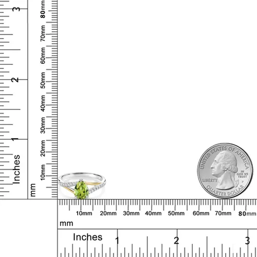 Miniatura 49 de Gem Stone King Anillo de compromiso de plata 925 y oro amarillo de 10 quilates, piedra natal con forma de pera de 0.315 x 0.236 in y diamantes
