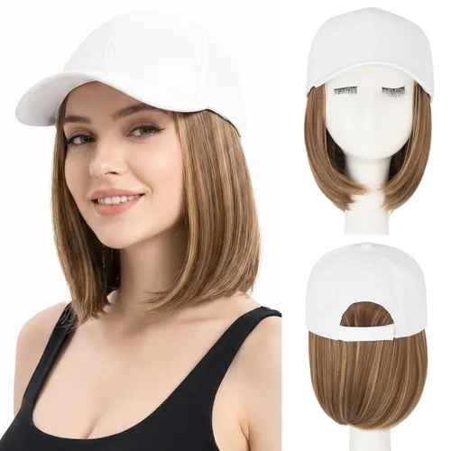 Miniatura 36 de SEGO Gorra de béisbol con extensiones de cabello para mujer, resistente al calor, sintético, 6 pulgadas, ajustable, corta, recta, peluca de repuesto