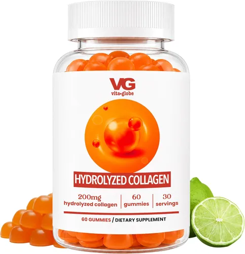 VITA GLOBE Gomitas de colágeno – 200 mg de colágeno hidrolizado tipos I, II, III, V y X, apoya el cabello, la piel, las uñas, las articulaciones y