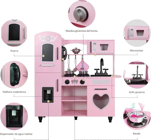 Miniatura 6 de TaoHFE Cocina de Juguete, Juego de Cocina Rosa para Niñas, Juego de Cocina para Niños de 6 a 8 Años, Regalo Juego de Cocina para Niños de 3+ Años